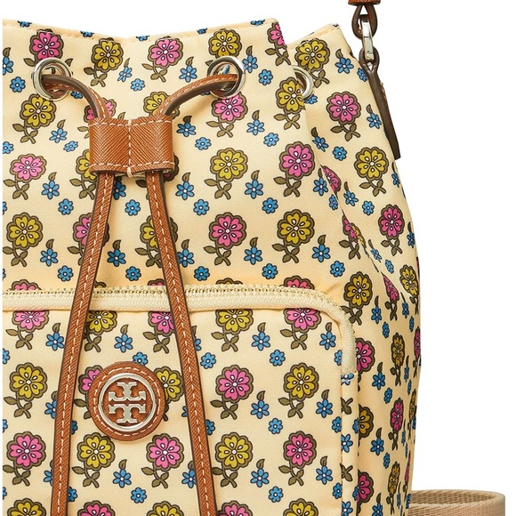 Authentic TORY BURCH leather/canvas bucket drawstring crossbody - Picture 5 of 16